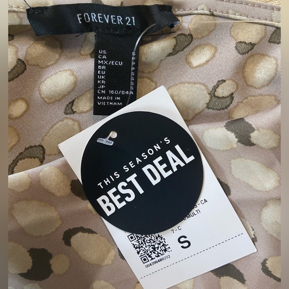 NWT Forever 21 Silky Satin Cowl Tan Brown Pattern Asymmetrical Hem Formal Dress - Picture 9 of 13